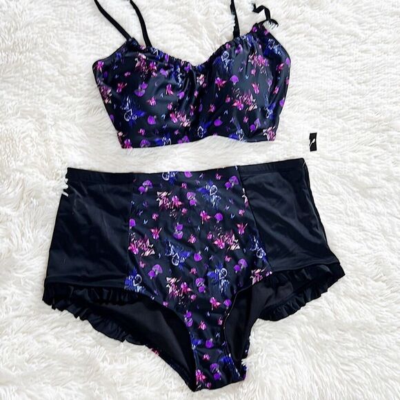 Hot Topic Fairies By Trick Purple Cinched Swimsuit Bikini Plus Size 2 - Picture 2 of 8
